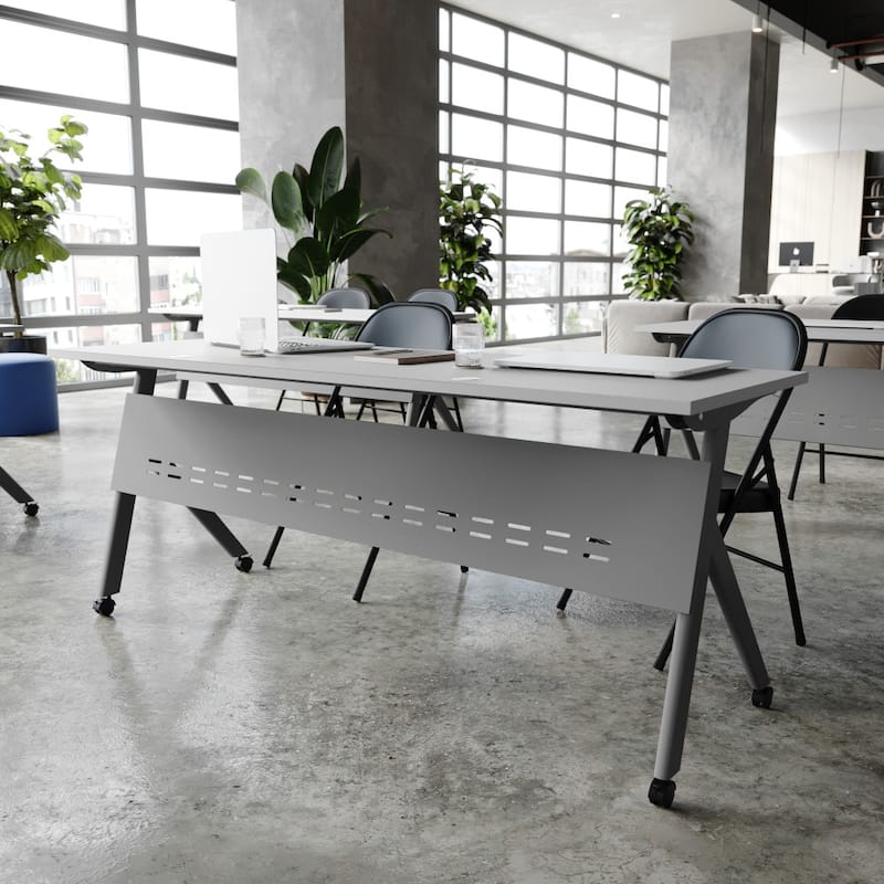 Commercial Nesting Flip Training Table with Steel Frame and Y-Legs - 23.5"W x 72"D x 30"H