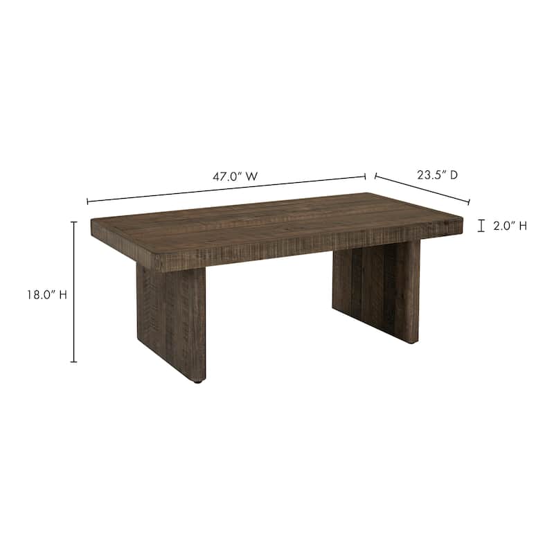 NADAAL STUDIOS Brannon Coffee Table, Rectangular Solid Pinewood, Matte Driftwood Finish, Brown Light Grey
