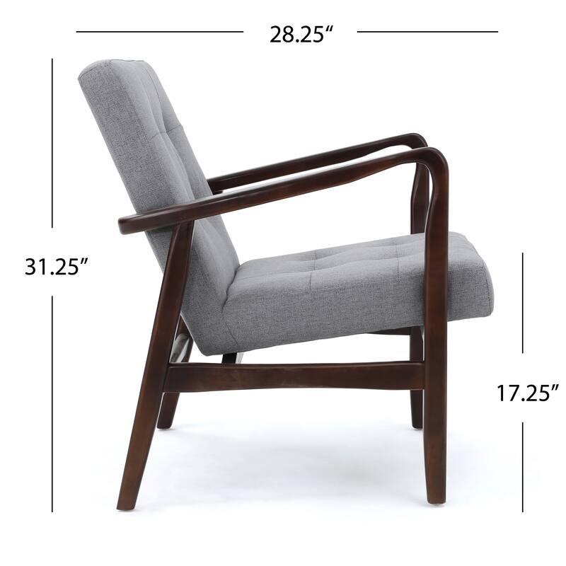 Fabric Mid-Century Club Chair with Button Tufted Design & Wooden Legs - Modern Accent Chair