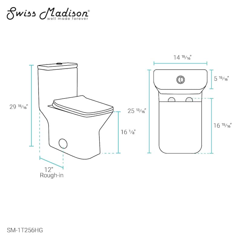 Carré One-Piece Square Toilet Left Side Flush Handle Toilet 1.28 gpf
