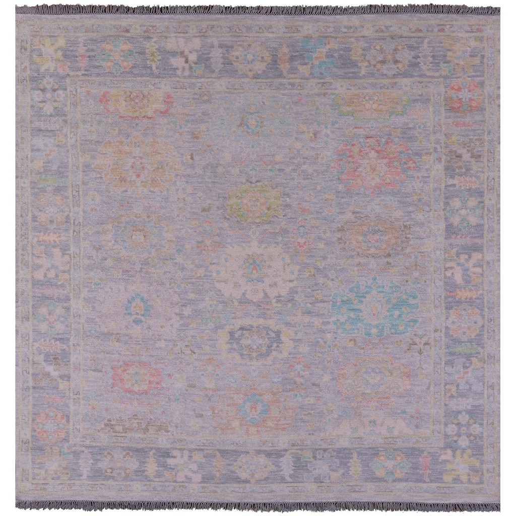 Golden Nile Silver Square Oushak Hand Knotted Wool Rug - 7' 11" X 8' 1"