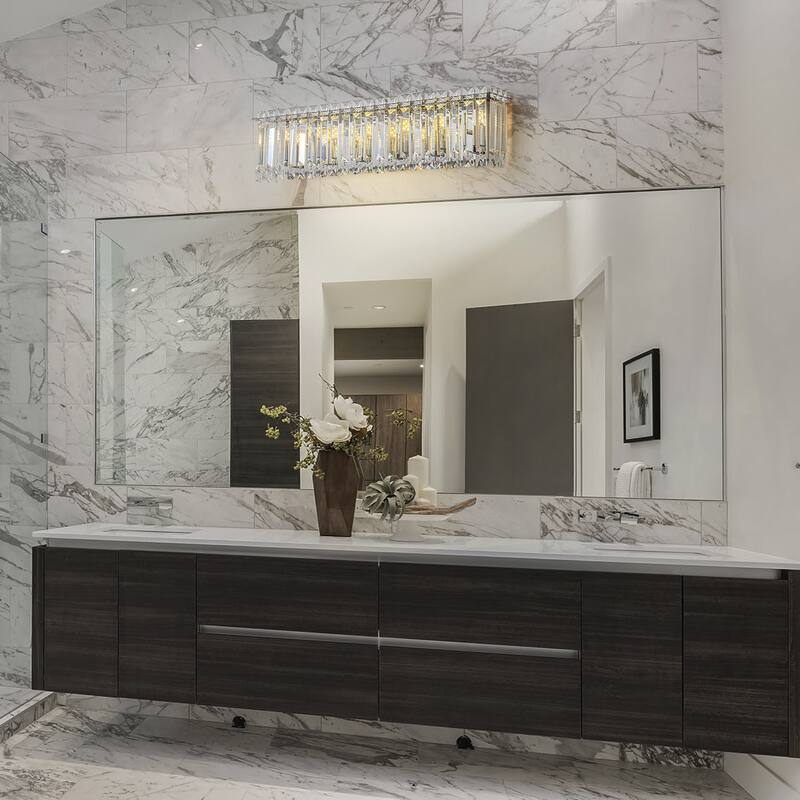 Modern Chrome Vanity Light for Bathroom Luxury Crystal Wall Sconce - W 23"