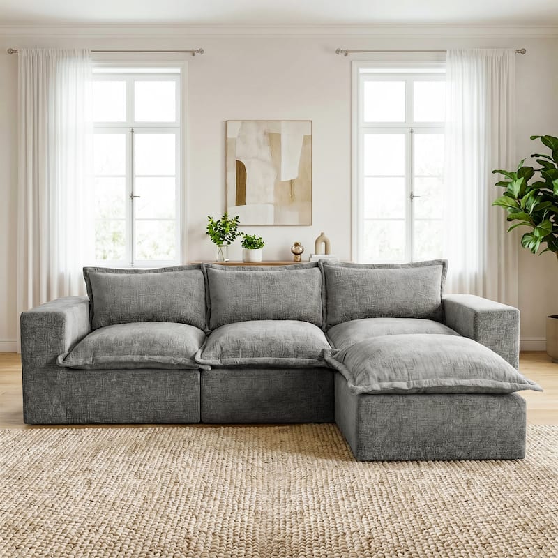 Comfy Cloud Couch Plush Modular Sectional Sofa For Living Room - Grey/4 piece - Reversible