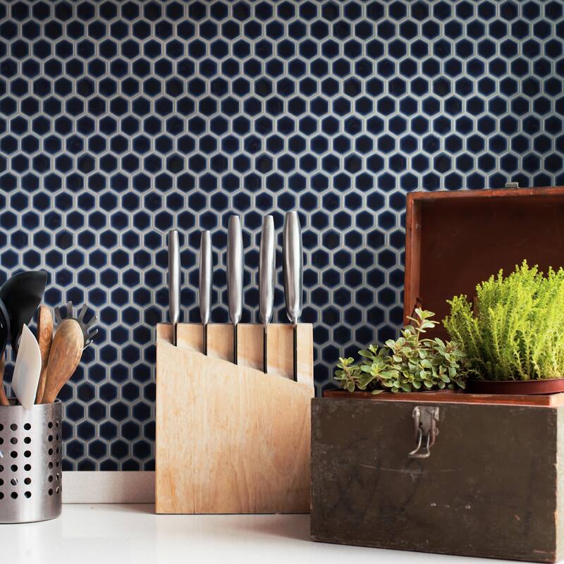 Merola Tile Hudson 1" Hex Smoky Blue 11-7/8" x 13-1/4" Porcelain Floor and Wall Tile