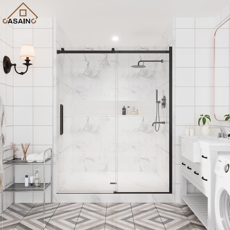 CASAINC 48"/60"W x 76" Sliding Frameless Shower Door with SGCC certification