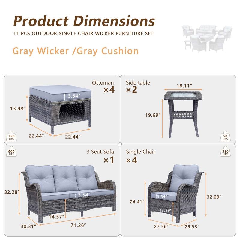 Gray Rattan Wicker High Back Outdoor Patio Furniture Sofa Seating Set