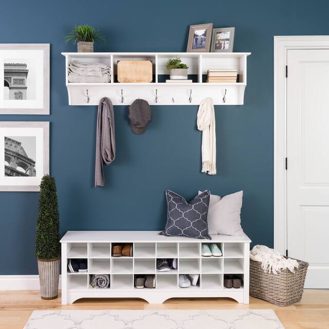 Prepac 24 pair Shoe Storage Cubby Bench, Multiple Finishes