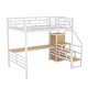 preview thumbnail 8 of 26, Full Size Metal Loft Bed with Desk, Staircase and Small Wardrobe, White