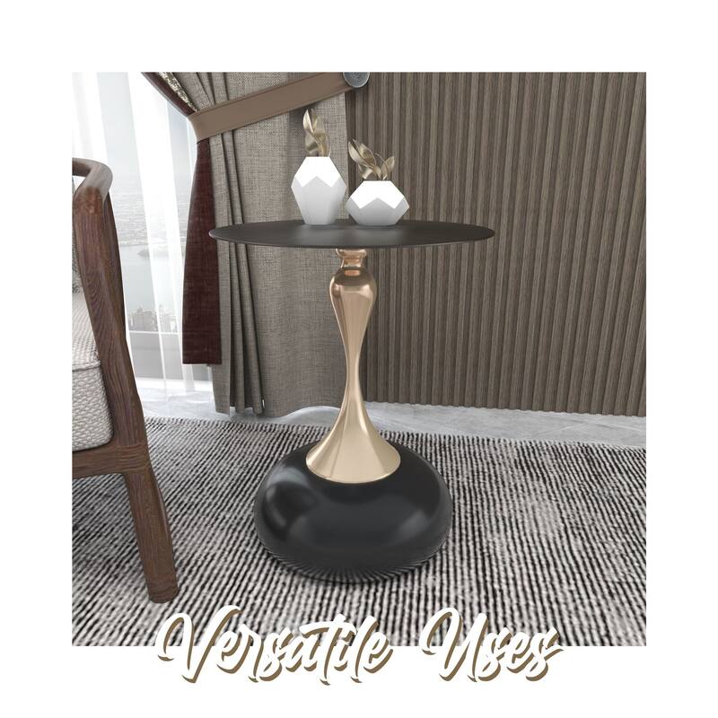 Savoy Round Side Table Stainless-Steel Black Top and Pedestal Base for Home Office Living Room