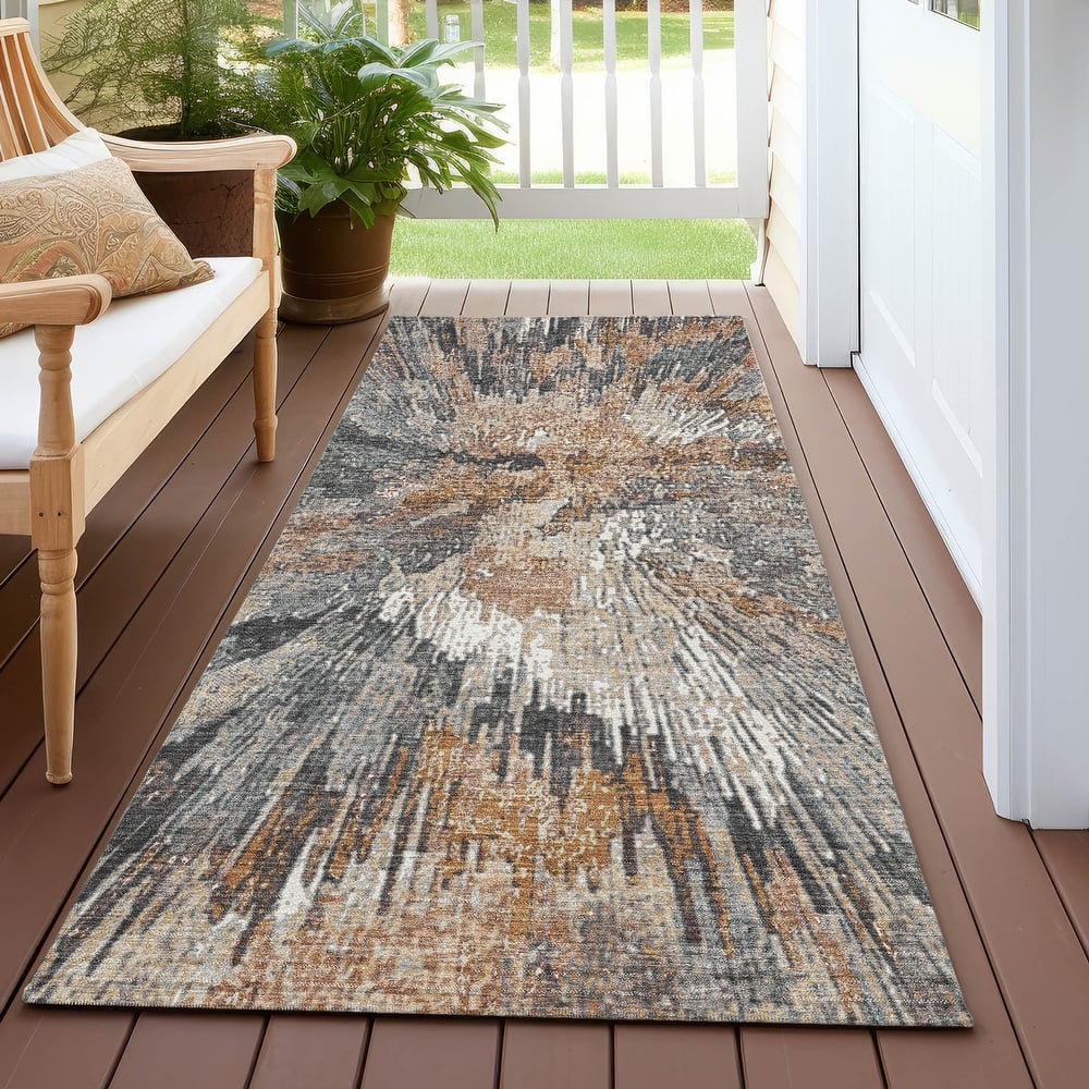 Machine Washable Indoor/ Outdoor Abstract Burst Chantille Rug