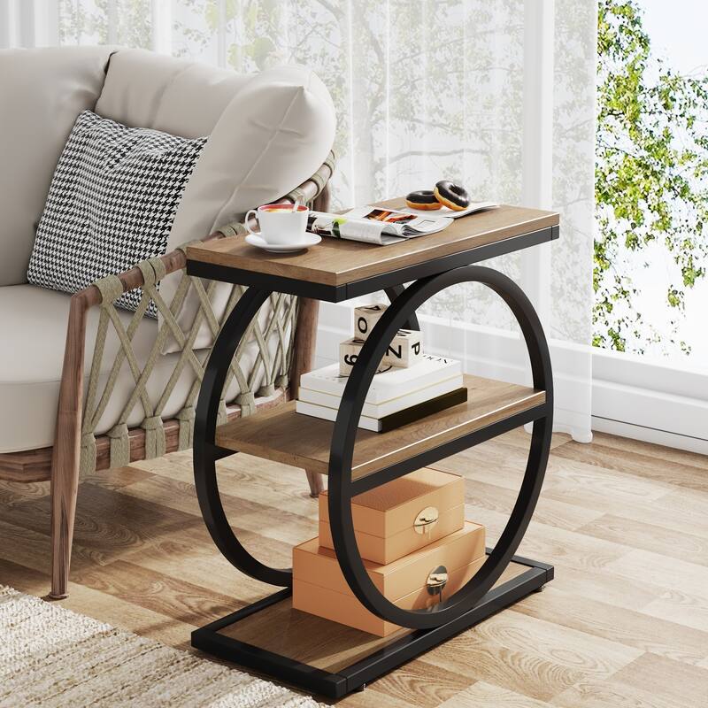 3 Tiers End Table, Wood Side Table for Living Room, Slim Nightstand - 1 Pc - Oak