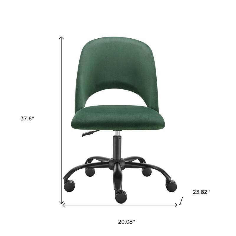 Green and Black Steel and Velvet Adjustable Swivel Rolling Conference Office Chair - 20.08' X '37.6' X '23.82