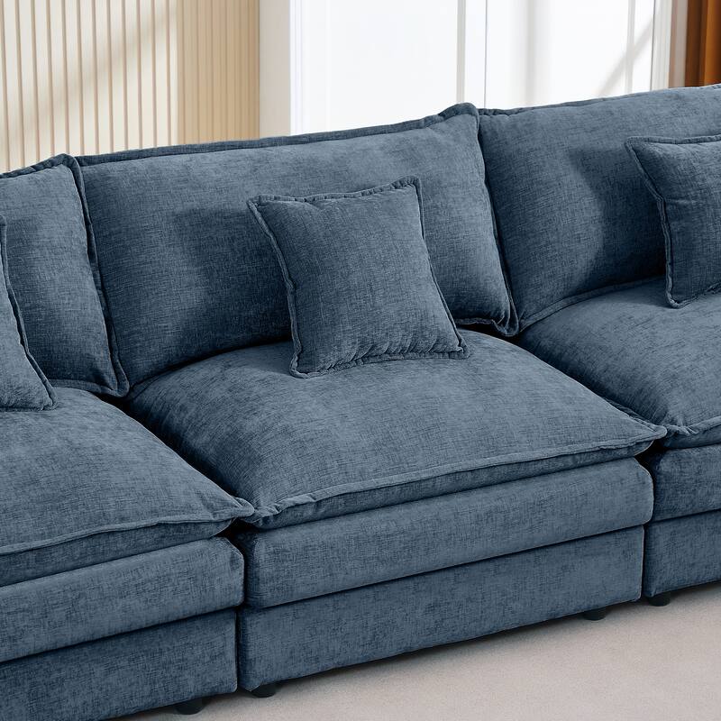 L Shaped Modular Sectional Sofa with Ottoman, Comfy Chenille Upholstered Cloud Couch, 4-Seat Deep Seat Sofa with Pillow