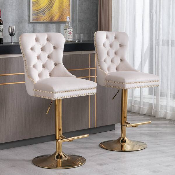 Comfortable Velvet Bar Stool with 360° Swivel and Adjustable