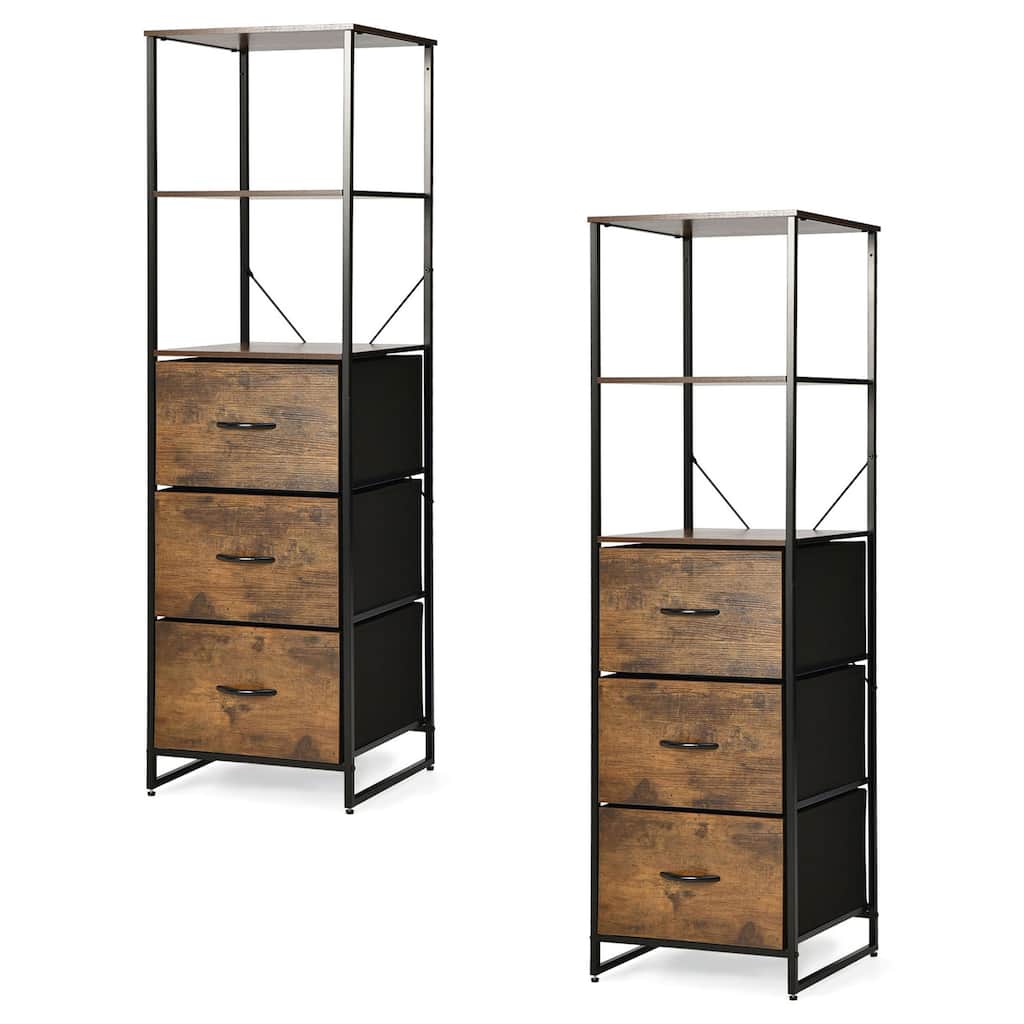 Gymax 2PCS Industrial 3-tier Bookshelf 3 Drawers Dresser for Study
