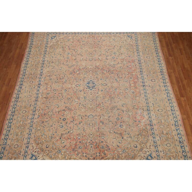 Hand Knotted Oriental 100% Wool Carpet Traditional Floral Pink Mashad Area Rug - 12' 10'' X 9' 6''