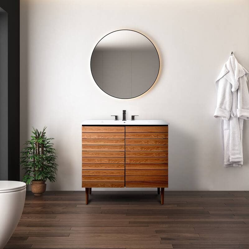 Calandre Thick Linear Slat Modern Farmhouse 2-Shelf Bath Vanity Cabinet Only (Sink Basin not Included), by JONATHAN Y