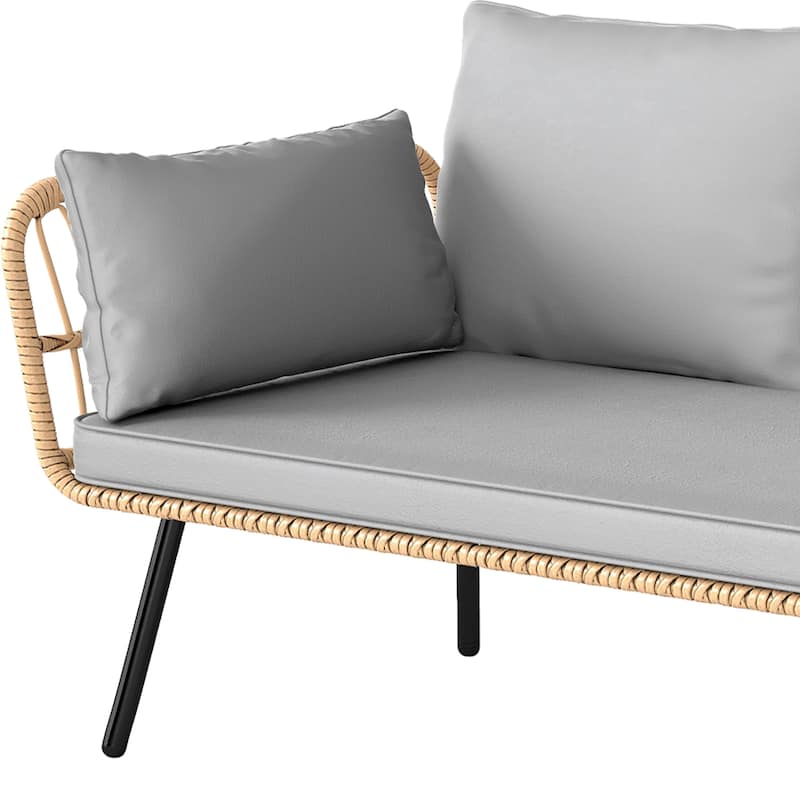 Fernald Patio Wicker Loveseat Sofa with Cushions and Lumbar Pillows