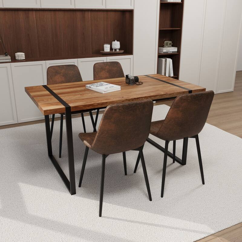 MDF black wooden dining table and modern dining chair set of 4 pieces, medieval wooden kitchen dining table set