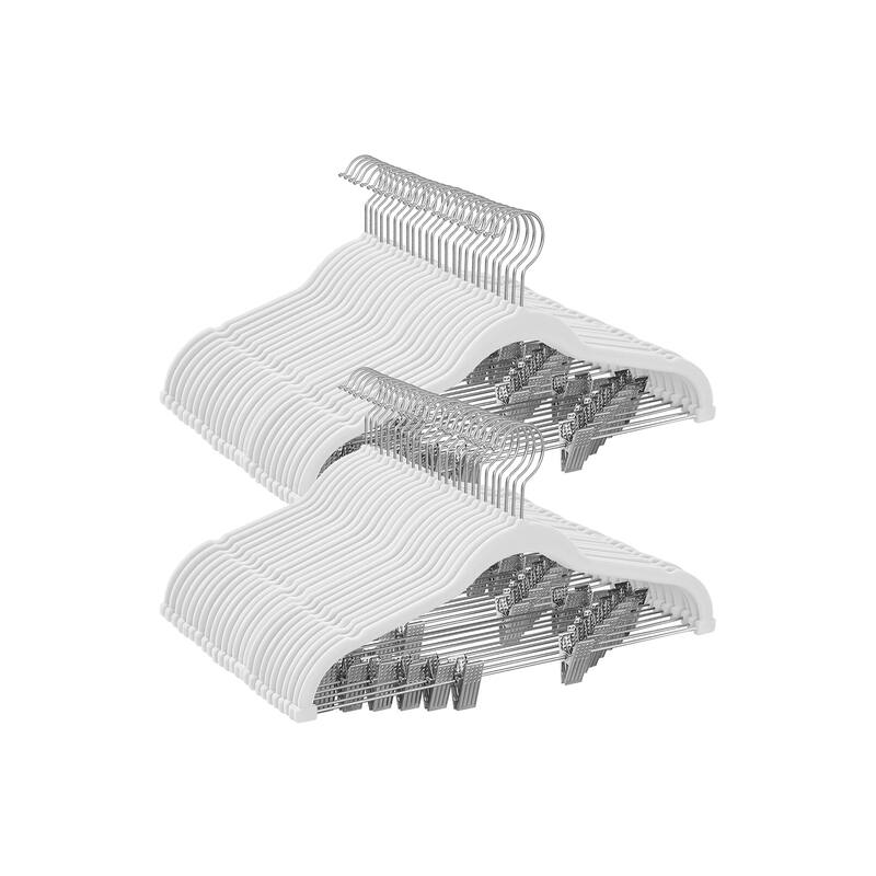 Modern Plastic Non-Slip Velvet Clothes Hangers with 2 Adjustable Clips Suitable for Trousers and Skirts