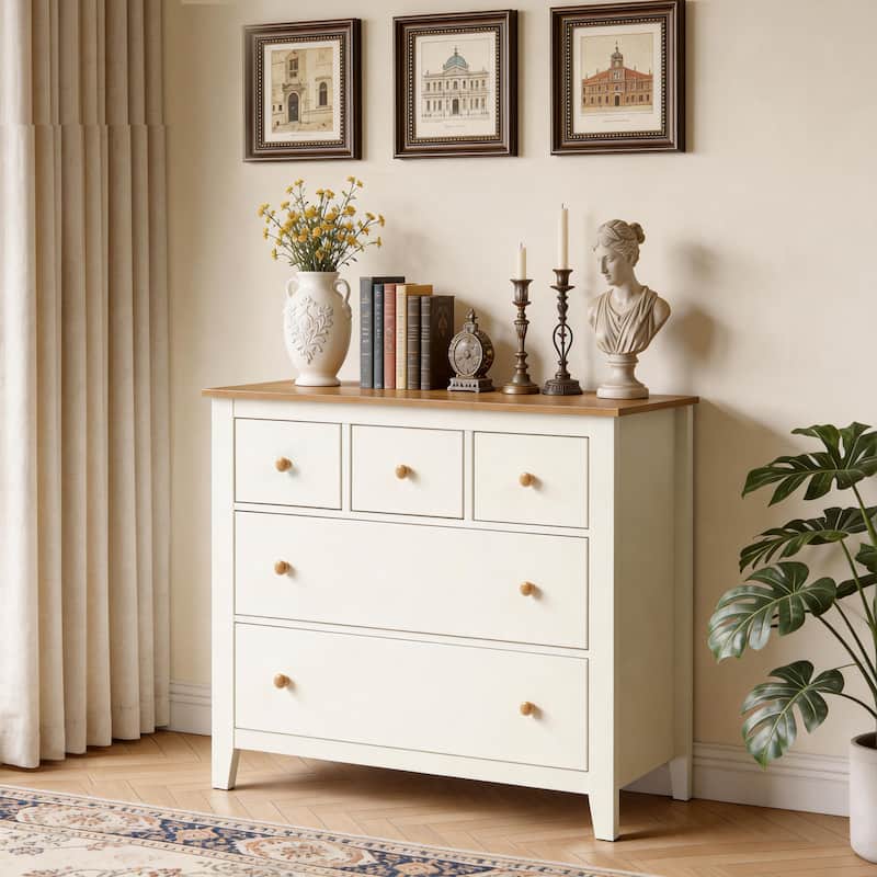 5 Drawer Dressser with Solid Wood Knobs