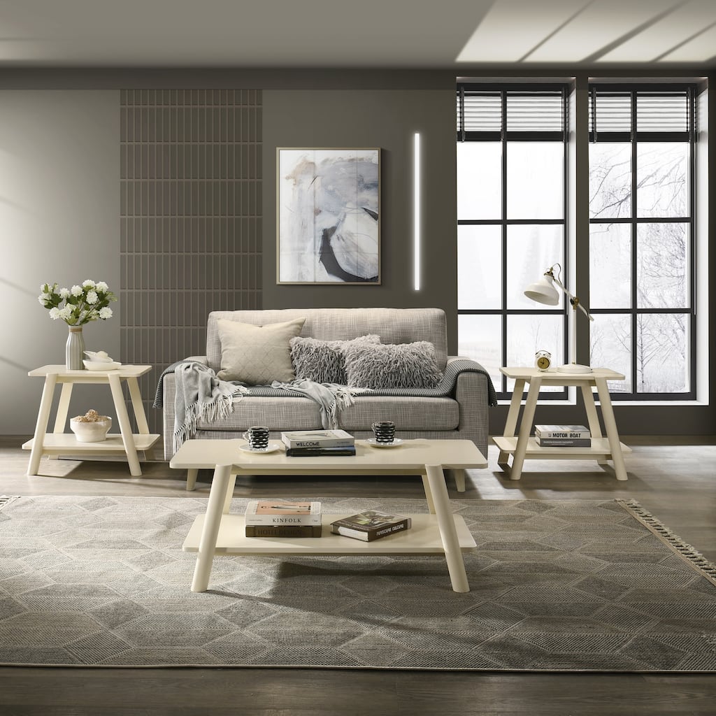 3-Piece Coffee Table Set, Coffee Table and Two End Tables, Off-White Finish