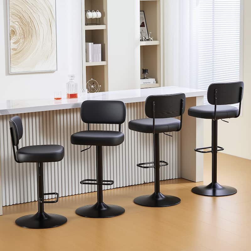 Adjustable Height Swivel Bar Stools with Back and Footrest - 17.7"W x 15.75"D x 35"-42.9"H - Set of 4 - Black