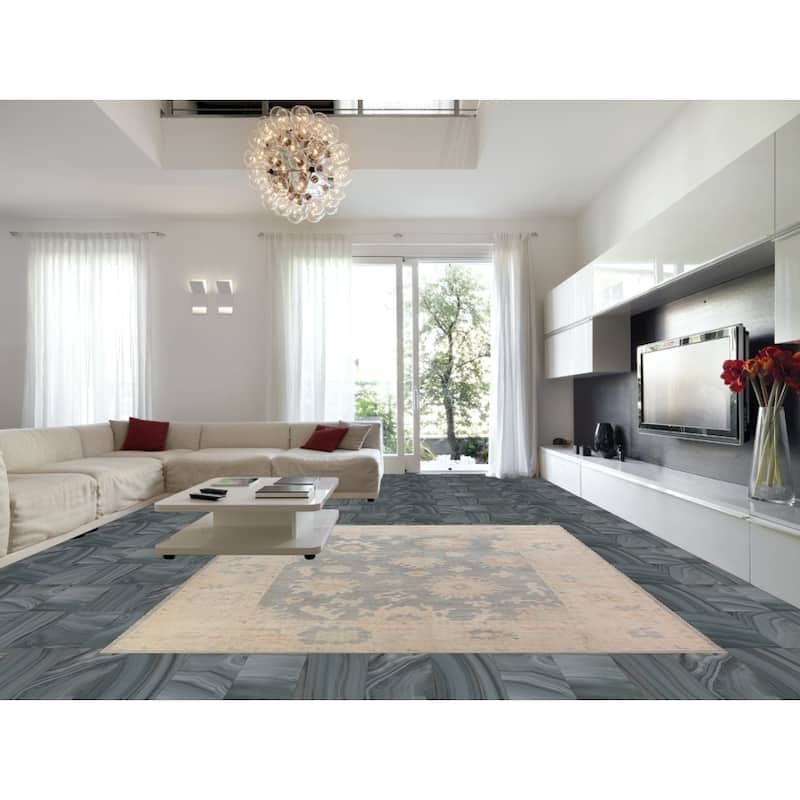 Hand Knotted Oriental 100% Wool Carpet Transitional All-Over Navy Blue & Blues Oushak Area Rug - 12' 1'' X 9' 10''