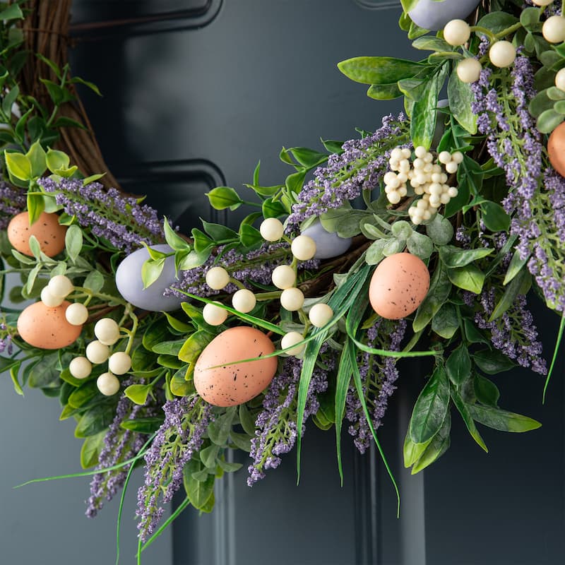 Glitzhome 22"D Artificial Easter Spring Eggs Berries Wreath for Front Door Wall Decor