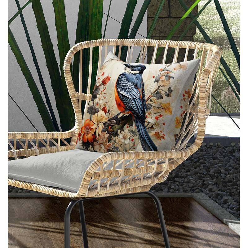 Feathered Floralscapes Indoor/Outdoor Reversible Throw Pillow Orange and Blue