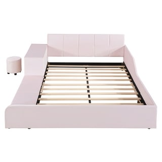 Full Velvet Mother & Child Upholstered Platform Bed, Pink