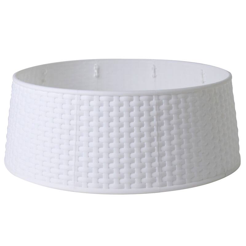 25.5" Rattan Pattern Large Christmas Tree Collar - White