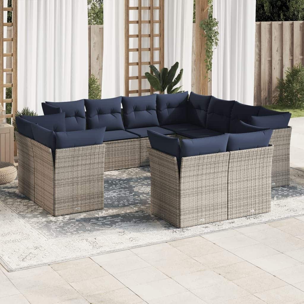vidaXL Patio Sofa Set with Cushions Outdoor Conversation Furniture Poly Rattan - 21.7" x 24.4" x 27.2"
