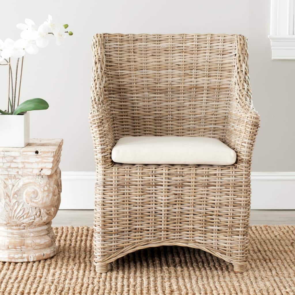 SAFAVIEH Cheryle Wicker Washed Brown Wingback Arm Chair (Fully Assembled) - 26" W x 23" D x 34" H - 26Wx23Dx34H