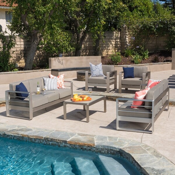 Cape Coral Outdoor Aluminum 5-piece Sofa Set with Cushions by Christopher Knight Home - On Sale 