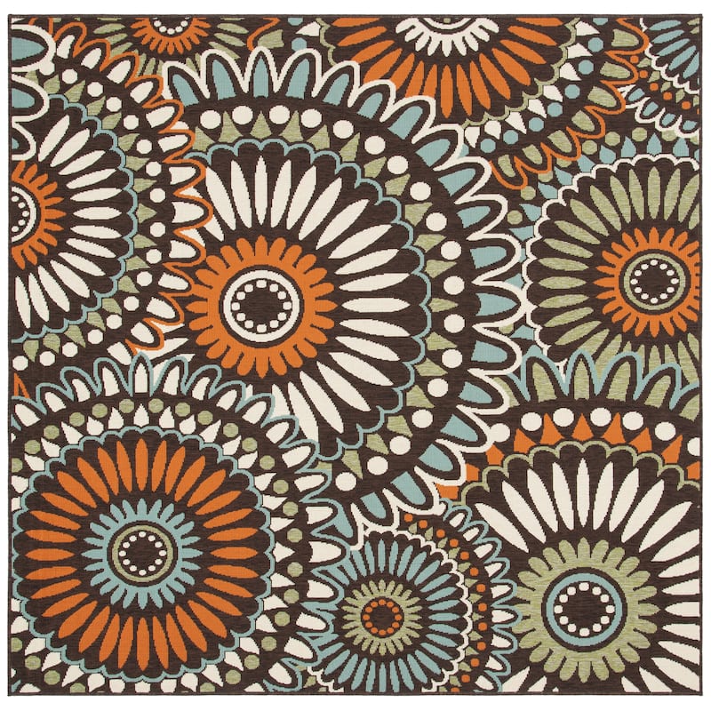 SAFAVIEH Veranda Sissy Indoor/ Outdoor Waterproof Patio Backyard Rug - 8' x 8' Square - Chocolate/Terracotta