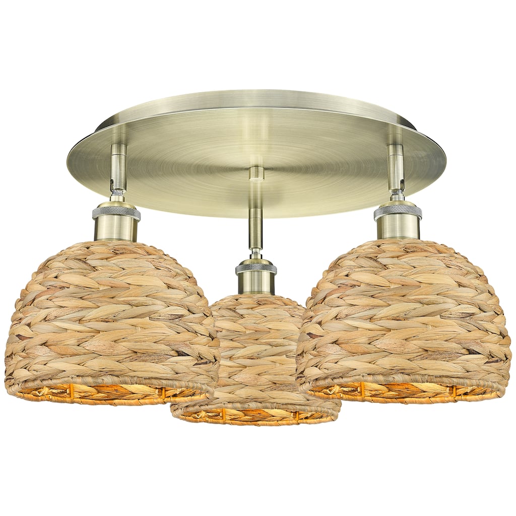 Innovations Lighting Endless Possibilities Ballston - Woven Rattan - 3 Light 20" Flush Mount