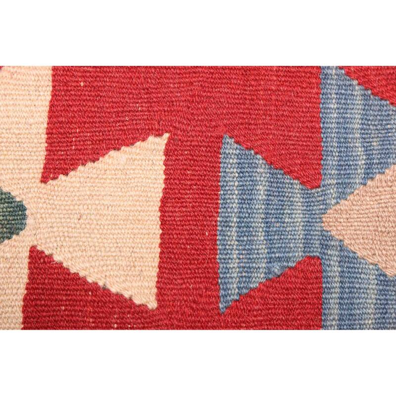 ECARPETGALLERY Flat-Weave Bold and Colorful Ivory Wool Kilim - 3'10 x 5'10