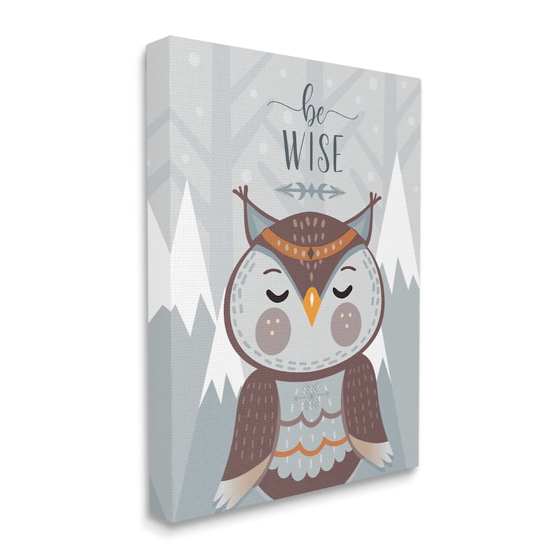 Stupell Industries Be Wise Quote Loveable Owl Snowy Mountains Canvas ...