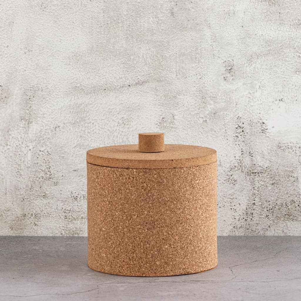 Round Small Cork Storage Box with Lid - 5.5" - Beige