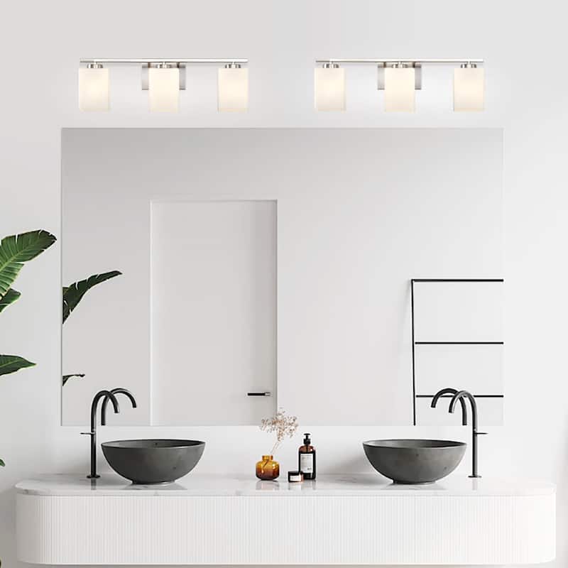 Brushed Nickel Indoor Bathroom Vanity Lights with Etched White Glass Square Rectangle Shades