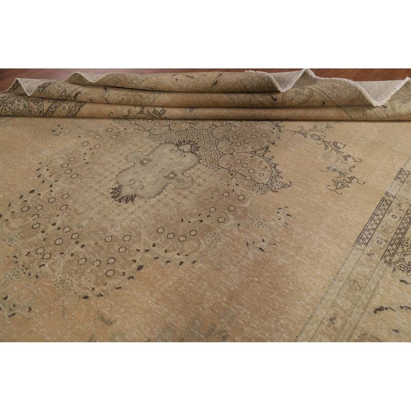 Antique Distressed Tabriz Persian Area Rug Handmade Wool Carpet - 9'10" x 12'9"