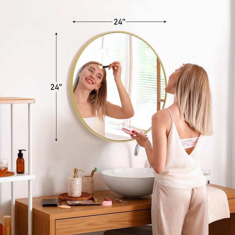 Circle 24 in. W x 24 in. H Round Metal Framed Wall Mirror Bathroom Mirror for Entryway, Over Sink