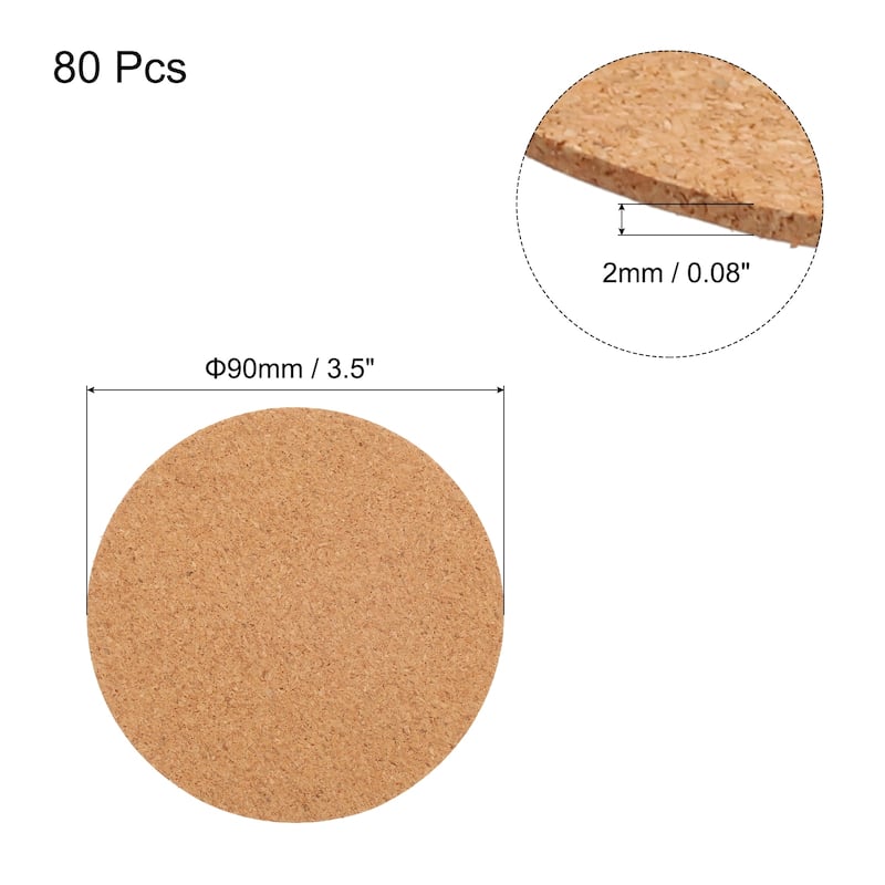80pcs Self Adhesive Cork Coasters Cork Mats Cork, Circle - Wood - 3.5"x 3.5"x 0.08"