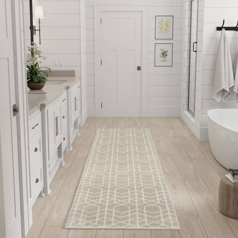 Nourison Washable Charm Indoor only Geometric Area Rug - Silver/Ivory - 2' x 6'
