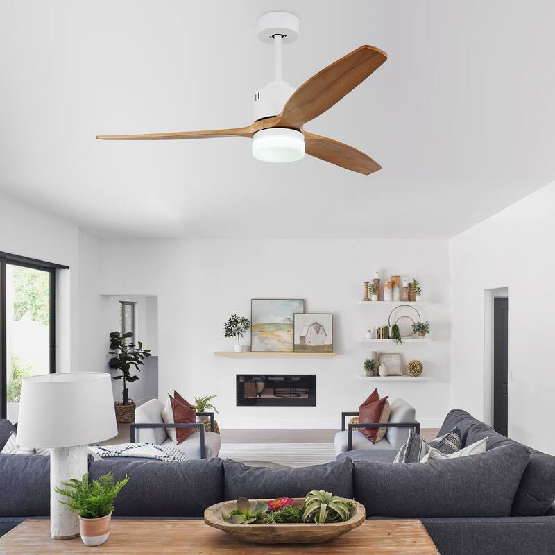 CurveCurio 52'' Indoor Classical LED Sliver Ceiling fan with LED light and Remote, DC Motor, 3 Wood Blades - 52 inches
