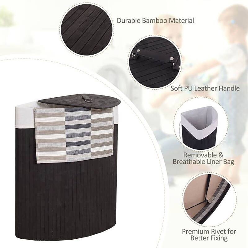 Costway Corner Bamboo Hamper Laundry Basket Washing Cloth Bin Storage