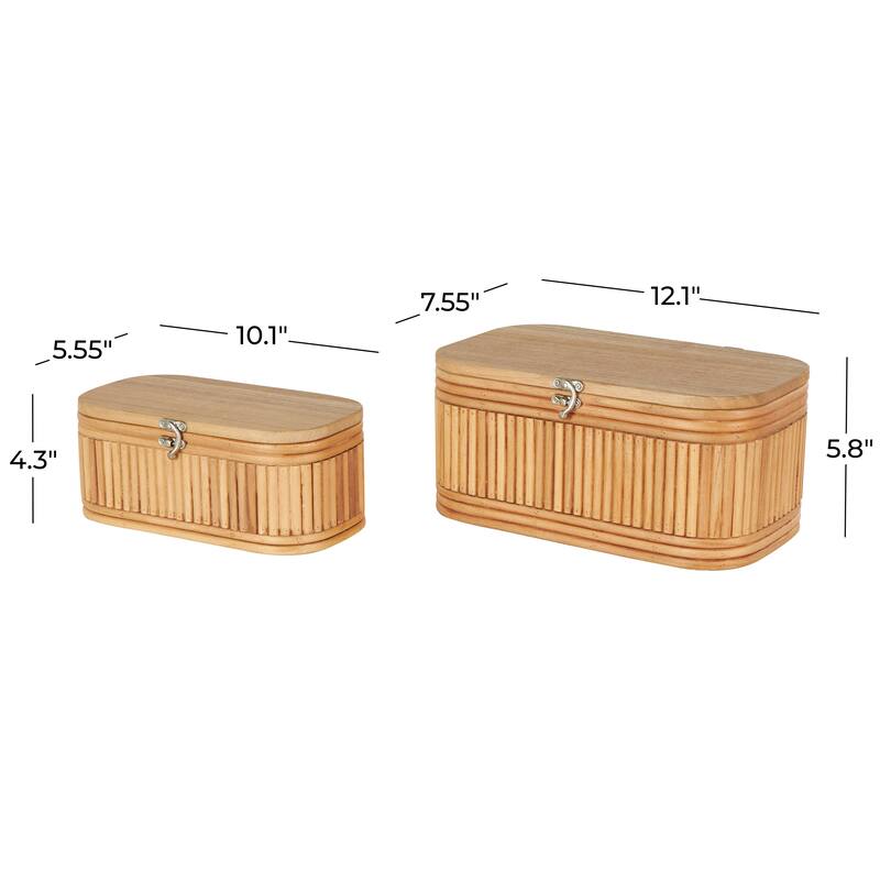 Wood Ribbed Decorative Box with Brass Latches - Set of 2 Brown - Roche River Decor