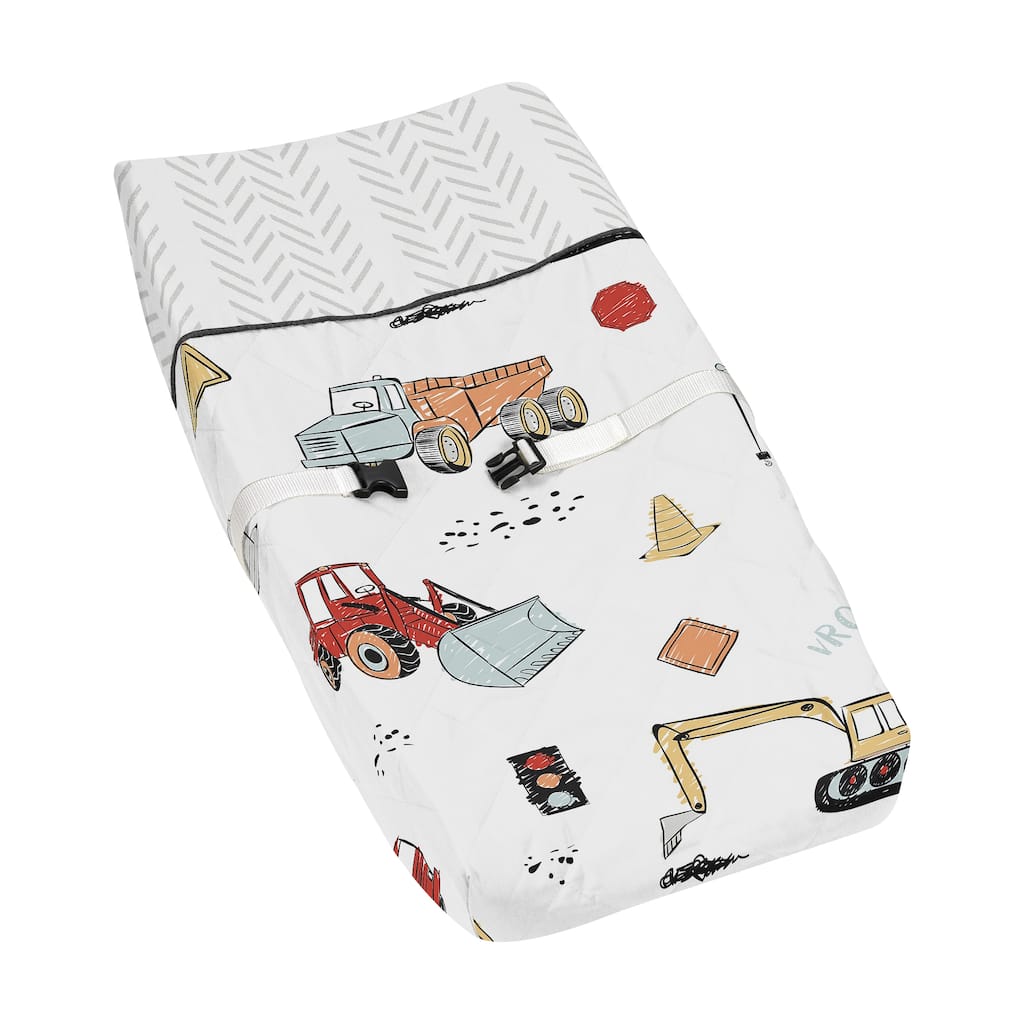 Sweet Jojo Designs Construction Truck Boy Changing Pad Cover - Grey Yellow Orange Red Blue Transportation Chevron Arrow