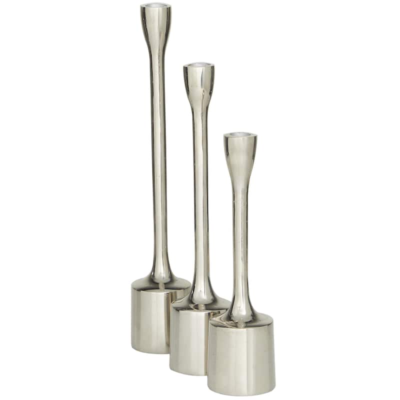 Aluminum Metal Slim Candle Holder with Block Bases - Set of 3 Silver or Gold - CosmoLiving by Cosmopolitan